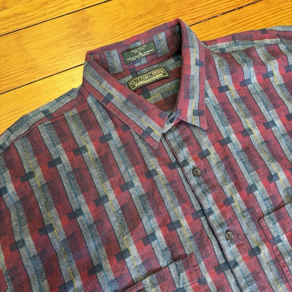 Vintage Levi Strauss Sutter Creek Cotton Flannel Plaid Button Up Shirt Large Red